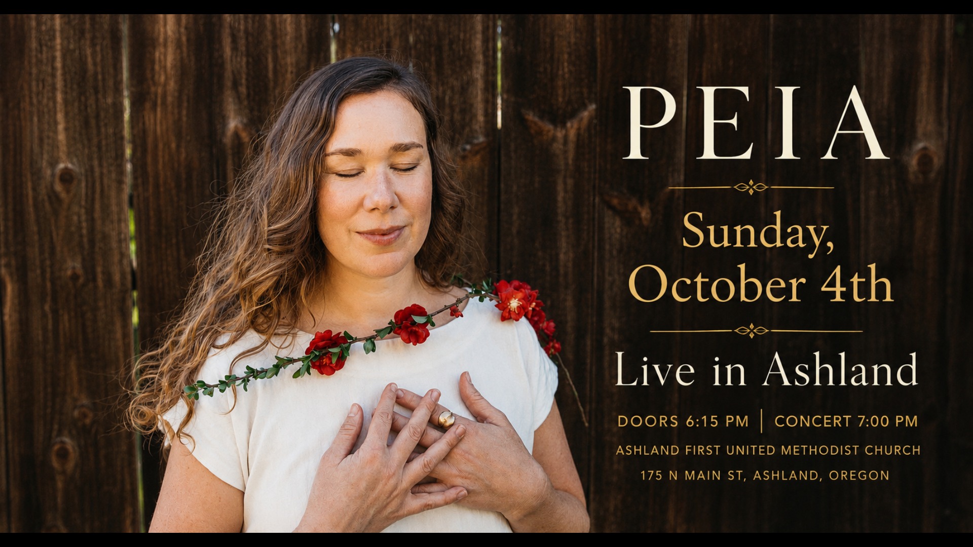 Peia Live in Ashland ~ Sun, Oct 4th ~ Oregon